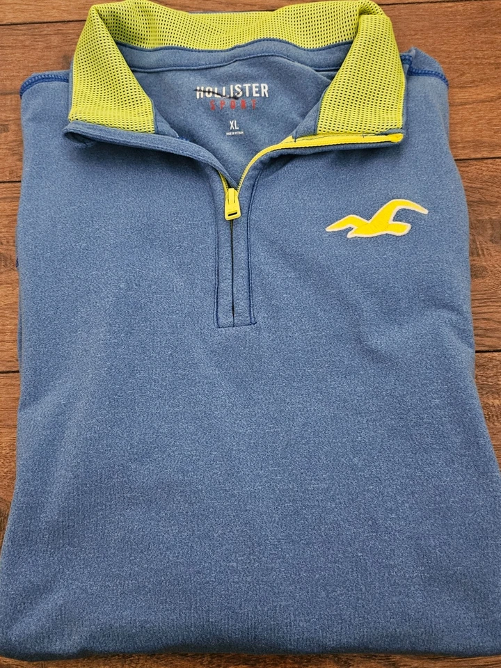 Pullover Hollister Sport 1/4 Cremallera Manga Larga - XL Azul Amarillo Foto 1 de 4