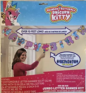 Arco Iris Mariposa Unicornio Gatito Cumpleaños Fiesta Decoración Carta Jumbo Estandarte - Imagen 1 de 1
