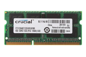 Crucial 4 GB DDR3 RAM 2RX8 PC3-10600S 1333 Mhz SODIMM 1.5V Laptop Memory NON-ECC - Picture 1 of 6