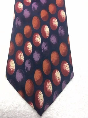 HARDY AMIES MENS TIE NAVY BLUE WITH BURGUNDY PURPLE RUST 4 X 64 EXTRA LONG - Image 1 of 4