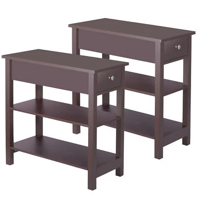 2x Side Table Living Room 3-Tier Sofa End Table for Small Space Brown End Table - Image 1 of 4
