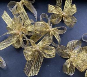 20 Gold Sparkles 40-45mm ribbon bows/ Christmas decorations. Handmade - Picture 1 of 5