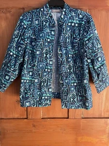 Chicos Blue Teal Green Yellow Cotton Open Jacket Size L - Picture 1 of 7