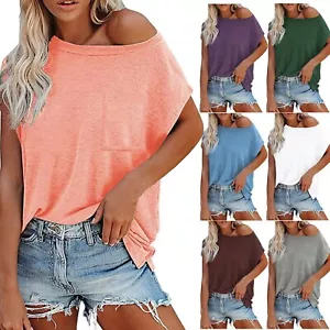 Summer Womens Short Sleeve O-Neck T Shirt Casual Solid Blouse Loose Tunic Tops - Picture 1 of 20