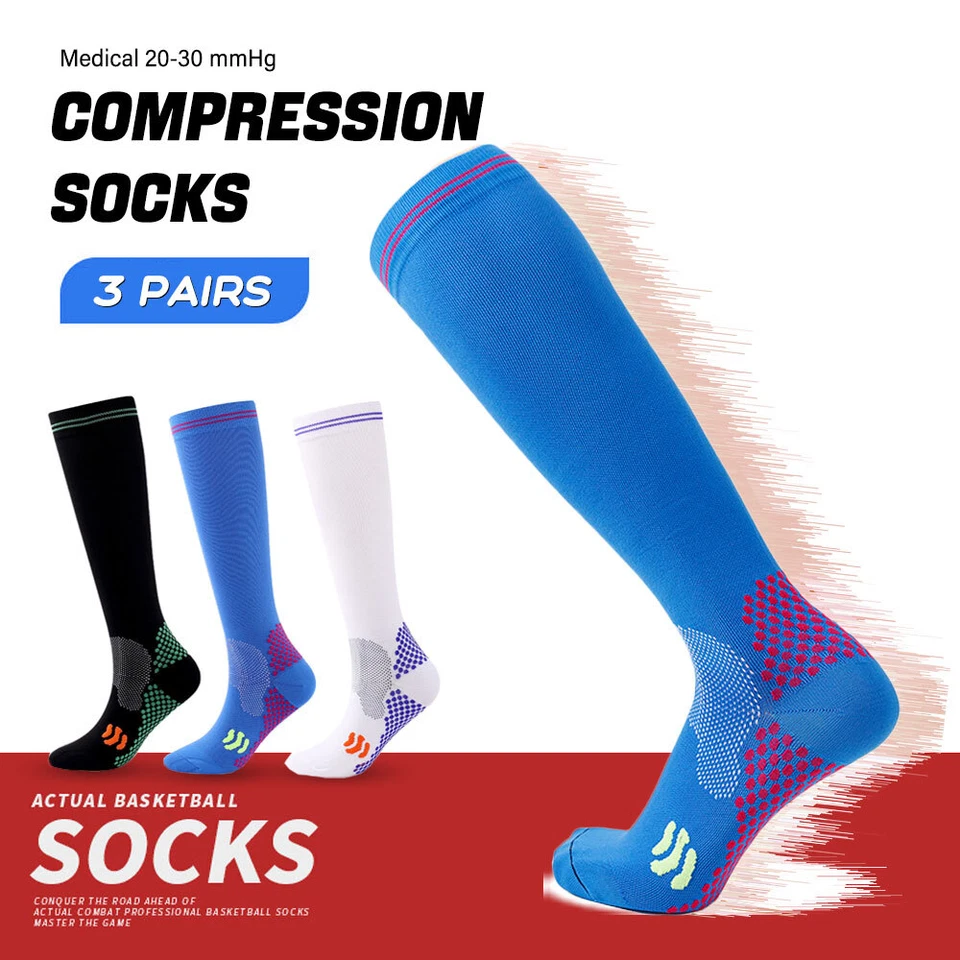3 Pair Compression Socks for Women Men Circulation Wide Calf Compression Socks - Image 1 of 4