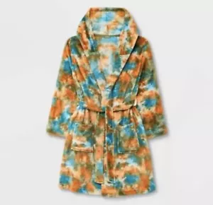 Cat & Jack Boy's Size Large 12/14 Blue/Orange Tie-Dye Hooded Plush Cozy Robe - Picture 1 of 1