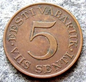 ESTONIA 1931 5 SENTI pre-WWII BALTIC STATE COINAGE Bronze one year type - Picture 1 of 6