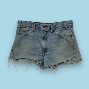 Vintage Levis Cut Off Denim Shorts Womens 32 Blue Orange Tab Distressed Thrashed - Picture 1 of 15