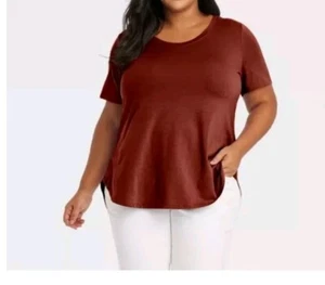 Ava Viv Casual Tshirt For Women Size 4X Rust Color Short Sleeve Stretch B7 - Picture 1 of 11