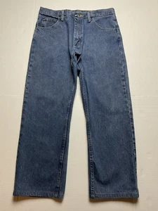 Wrangler Mens 34X26 *hemmed* medium blue straight leg cotton denim jeans - Picture 1 of 9