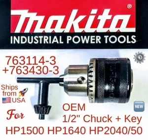 MAKITA 763114-3 (763142-8) OEM 1/2" Chuck + Key for HP1500 HP1640 HP2040 HP2050 - Picture 1 of 2