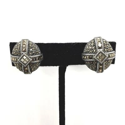 全新带标签 Judith Jack Marcasite 纯银夹圆宝石耳环 — 第 1/4 张图片