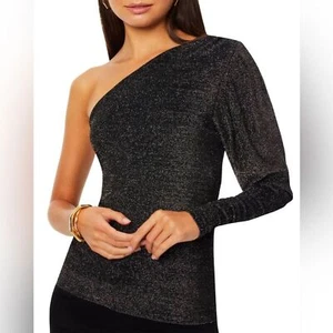 $265 Ramy Brook Violeta argento metallizzato nero maglia una spalla media nuova con etichette - Foto 1 di 9