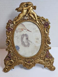 Victorian Style  PETI  CADEAU Ornate Picture Frame CHERUBs Crystals Hand Painted - Picture 1 of 9