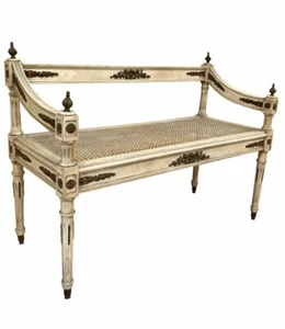 Panchetta a Divano L.XVI ‘900 Laccata a Craklè, Ricca di Bronzi,Paglia di Vienna - Foto 1 di 12