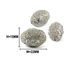 Pave diamond beads 925 sterling silver oval shaped beads jewellery findings - Picture 1 of 12