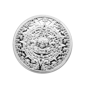 Maya Calendar Plated Coin Souvenir Mayan Aztec Badge Pin Mexico Gift Silver - Picture 1 of 12