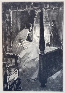 Victorian Ghost Story - David Young Cameron 1892 Etching -The Tapestried Chamber - Picture 1 of 4