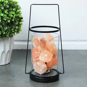 Metal Lamp w/Glass Himalayan Salt Crystals Lantern Natural Healing Desk Light - Picture 1 of 4