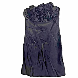 Solid Black Strapless Mini Dress Size Large Top Rosettes Stretch Rear Zip Up - Picture 1 of 16