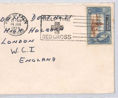ТРИНИДАД TOBAGO KGVI Обложка HELP THE RED CROSS Машина СЛОГАН 1956 {samwells}RC63 - Изображение 1 из 4