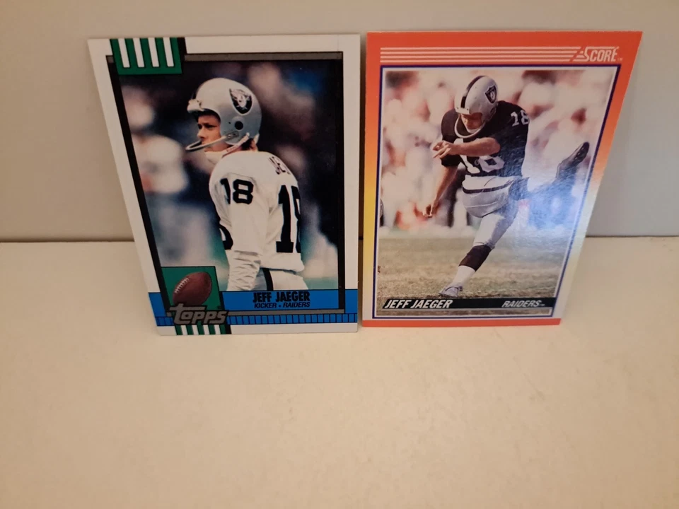 LOT OF 2 JEFF JAEGER 1990 Topps Score Rookie Cards #297 287 LOS ANGELES RAIDERS - Image 1 of 1