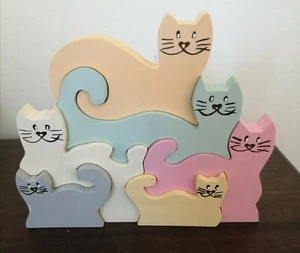Puzzles gatos hecho a mano y pintado a mano - Imagen 1 de 2