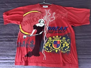 Camiseta Rara Vintage Iceberg Mangas Cortas ""Rompe el Hábito""/Desafortunada"" Italia - Imagen 1 de 4