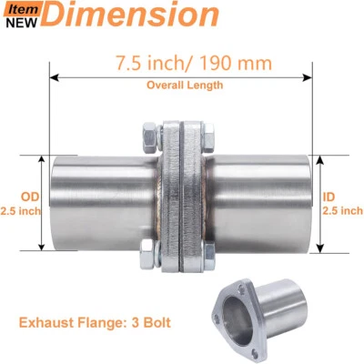 2.5" OD 3 Bolt Universal QuickFix Exhaust Triangle Flange Repair Pipe Kit SS - Image 1 of 4