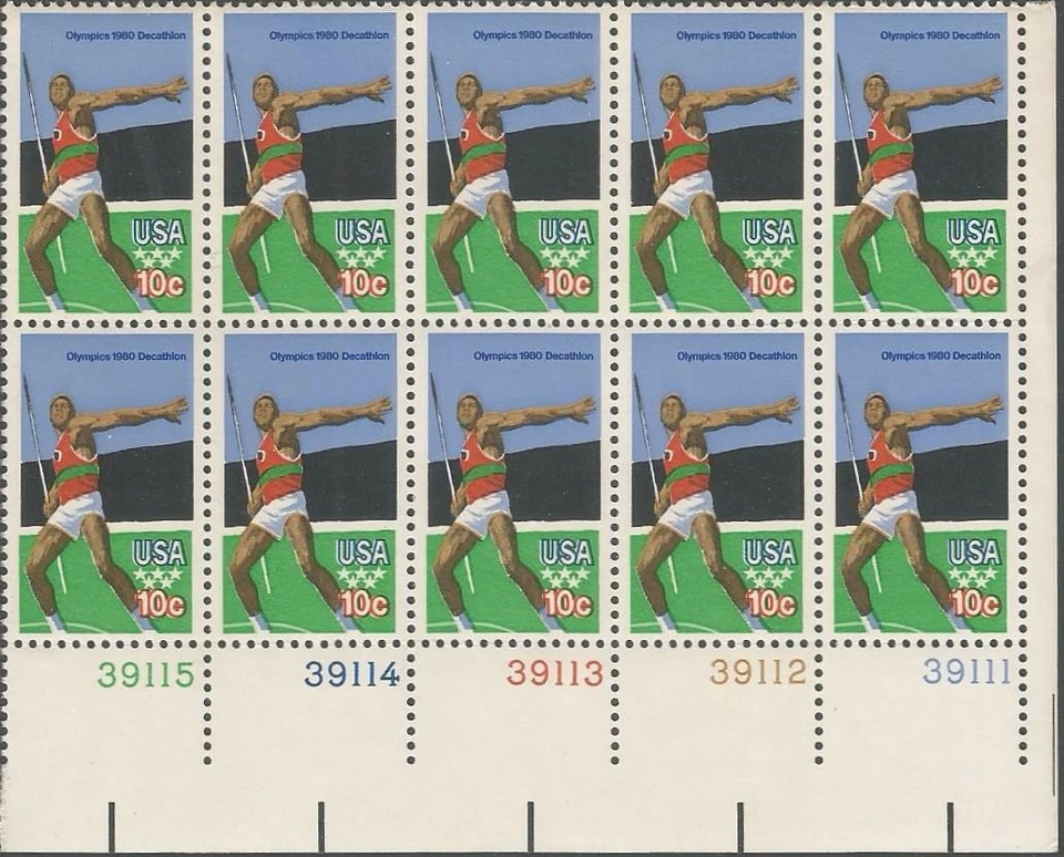 Plate Block of 10 stamps - Scott 1790 - 10 cent - '80 Olympics - 1980 - MNH - Image 1 of 1