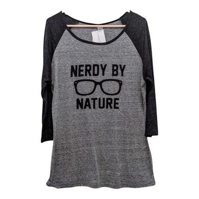 Nerdy by Nature Eye Glasses Raglan Long Sleeve TShirt Chicago MSI Gray 2XL NWT - Image 1 of 4