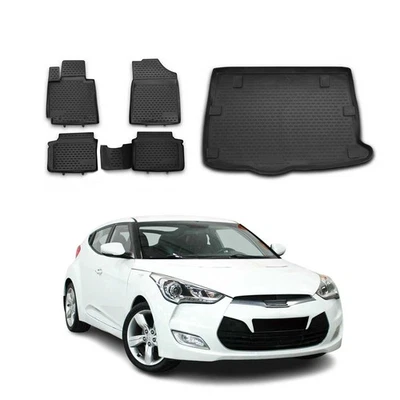 Alfombrillas y revestimientos de carga personalizados para Hyundai Veloster 2012-2017 negro 5 piezas Foto 1 de 4