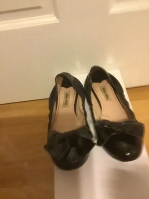 Miu Miu Black Patent Leather Bow Crystal Embellished Heel Ballet Flats 36.5/6.5 - Image 1 of 4