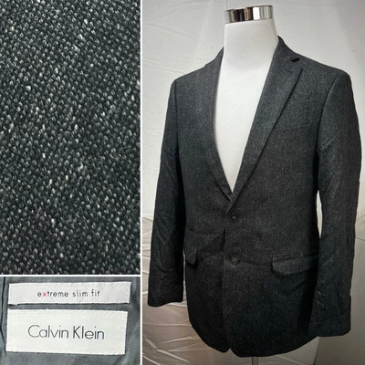 Calvin Klein Men's 42R Extreme Slim Fit Charcoal Flecked Tweed Blazer Jacket - Image 1 of 4