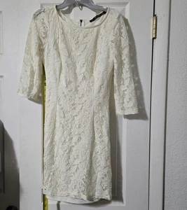 Zara TRF Bodycon-Minikleid elfenbeinfarben 3/4-Ärmel Spitze Damen Größe Small Cocktail - Bild 1 von 6