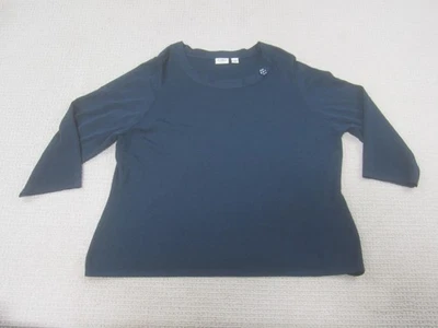 Cato Woman Sweater Womens 18/20W Navy Blue 3/4 Sleeve Scoop Neck Button Detail - Image 1 of 4