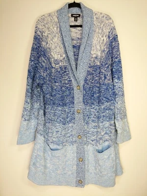 Lands End Size 3X Blue Cable Knit V-Neck Button Drifter Cardigan Sweater - Image 1 of 4