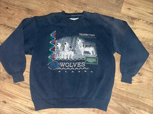 VINTAGE Van Heusen Sweater Adult Large Blue Players Wolf Graphic Print 90s - Picture 1 of 5