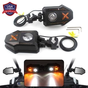 UTV Side View Mirrors w/ LED Light DRL Turn Signal For Polaris RZR 1.5-2" Bars - Foto 1 di 21