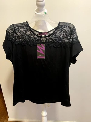 Doublju Women Black Lace Short Sleeve Blouse NWT Sz XXL Office Casual  - Image 1 of 4