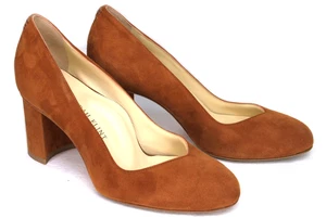 SARAH FLINT Perfect Round Toe Cognac Suede Pump 70  EU 36.5 US 6.5 Made in Italy - Picture 1 of 9