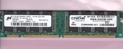 256MB PC-100 CRUCIAL CT32M64S4D8E.16LT1 MICRON Desktop Ram Stick PC100 SDR DIMM - Image 1 of 2
