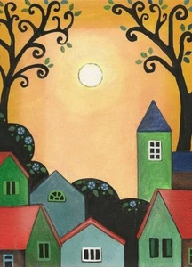 ACEO PRINT OF PAINTING RYTA ABSTRACT FOLK ART TREE HOUSE farm landscape flower - Picture 1 of 1