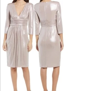 Vince Camuto Ruched Waist Long Sleeve Cocktail Dress Color:METALLIC ROSE Size: 4 - Bild 1 von 8