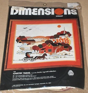 1980 Dimensions / Wysocki "Country Travel" Autumn Pumpkins Crewel Kit NIP 20x16" - Picture 1 of 2