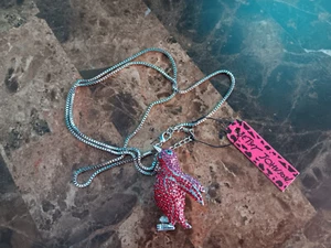 Betsey Johnson penguin red & pink rhinestones necklace & brooch combo NEW - Picture 1 of 13