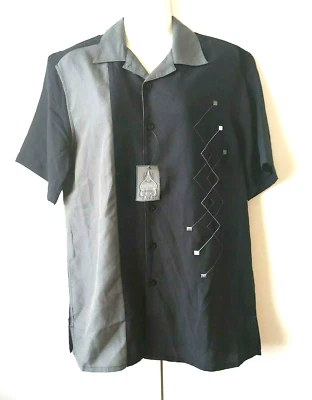 NEW MEN'S BRUNO NEW YORK BLACK & GRAY SHORT SLEEVE BUTTON DOWN SHIRT SIZE M BNWT - Image 1 of 4
