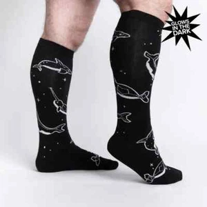 Calcetines hasta la rodilla de pantorrilla ancha Stellar Whales unisex XL negros elásticos a la moda nuevos - Imagen 1 de 2