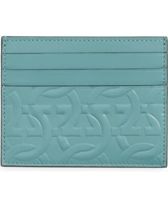 Nuevo Salvatore Ferragamo Hombres Cartera Cuero Gancini Estampado Tarjetero Logo Azul 325 Foto 1 de 3