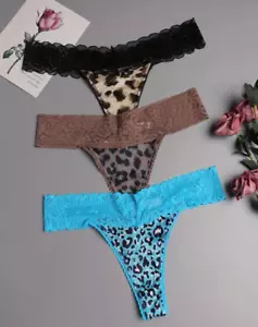 3 Pack Animal Print Lace Thong Hot Sexy Naughty Slippery Sissy Size XL 🐾 Me-ow - Picture 1 of 4